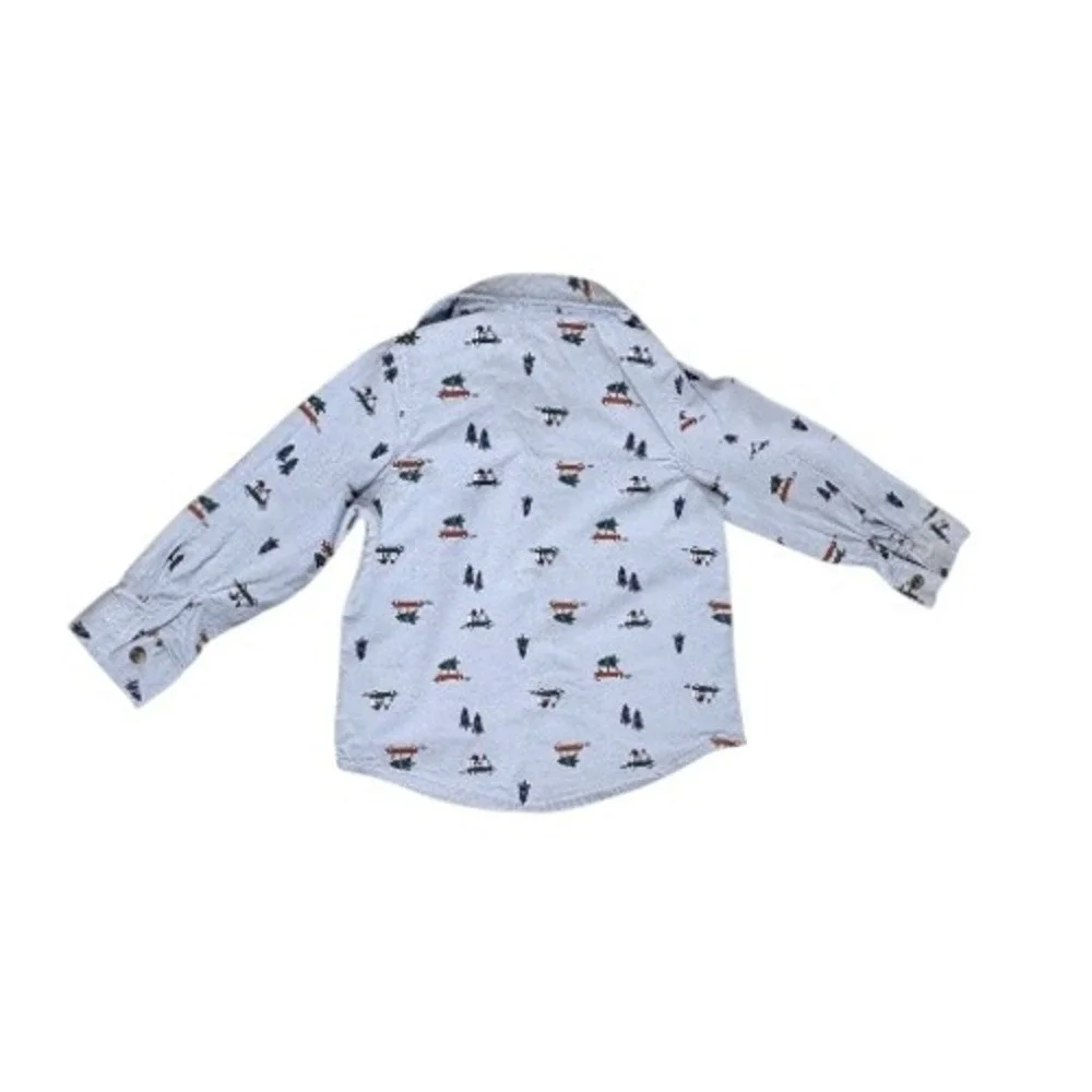 Old Navy‎ Christmas Tree Truck Blue Oxford Button Up Shirt 4T Transportation
